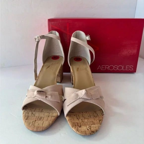 AEROSOLES Women's Faux Pink Suede Block Heeled Sandals - Picture 4 of 5